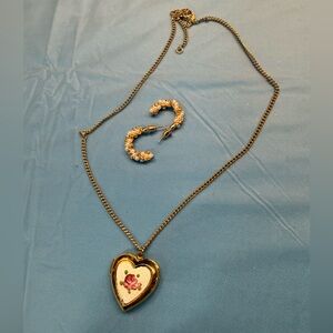 Fashion Jewelry Gold Heart Locket Necklace with Earrings